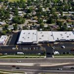 overhead look at freshly sealcoated and striped parking lot